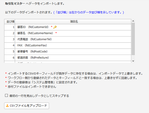 マスターデータのcsv一括登録 コラボフローサポート