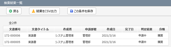 申請書の特定の項目に入力された内容を条件にして検索するには